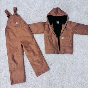 Carhartt Loose-Fit Canvas Insulated Bib Overalls and Flannel Lined Hooded Jacket